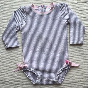Ruffle Butts Long Sleeve Purple Seersucker Rashguard Bathingsuit